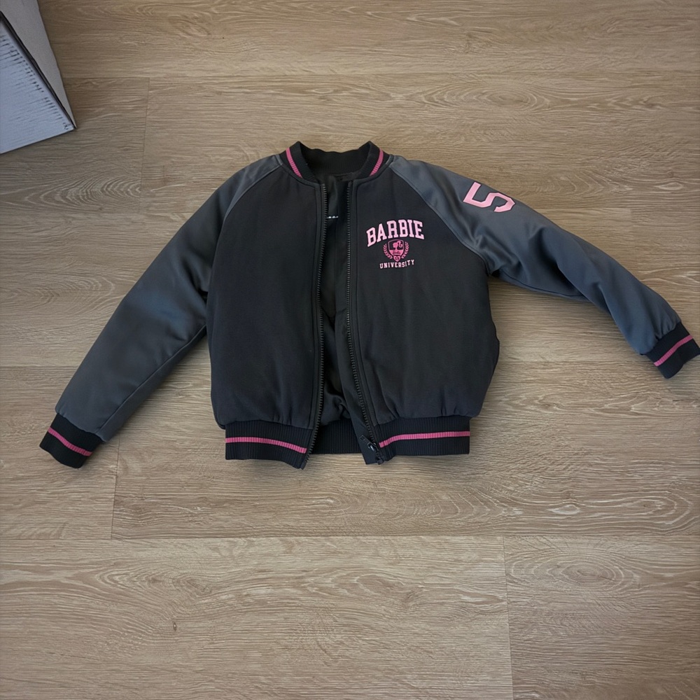 Barbie Kids Puffer Jacket - Black and Gray with Pink Accents